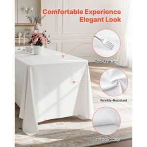 Set di 6 Tovaglie Rettangolari Bianche 90 X 132 Pollici, Riutilizzabili e Lavabili in Lavatrice, Resistenti alle Pieghe e Impermeabili agli Oli - Product Image 3