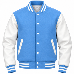 Blouson universitaire décontracté pour homme en laine chaude avec manches en cuir, boutons recouverts, doublure matelassée, coupe-vent, brodé, tissé, respirant pour l'automne - Product Image 6