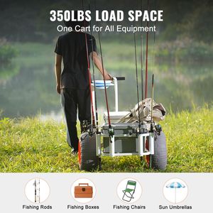 Chariot de pêche de plage portable robuste, capacité de charge de 350 lb, avec deux grandes roues de 16 pouces, pneus en PU, chariot pour la pêche en mer et sur le sable - Product Image 4