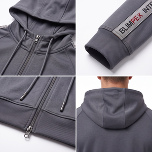 BLIMPEX Men's Charcoal Gray <b>Hooded</b> Fleece Tracksuit Set Full-Zip Hoodie Tapered Joggers Custom Embroidery <b>Towel</b> Loop Split Hem - Product Image 4