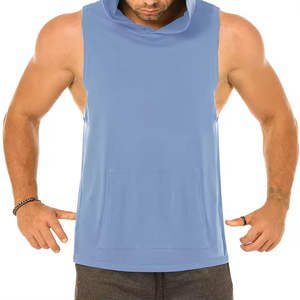 T-shirt sans manches en coton de haute qualité, coupe musculaire, imprimé personnalisé, avec capuche pour homme, idéal pour la musculation et la gym - Product Image 2