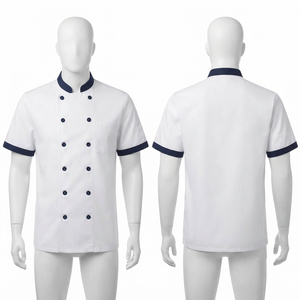เสื้อเชฟชาย Sales Blackhardson รุ่นพรีเมียม ผ้าโพลีคอตตอน 200 GSM สีขาวกรมท่า แขนสั้น คอปกคู่ สำหรับร้านอาหารและบาร์ - Product Image 1