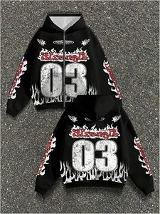 Superior International <b>Men's</b> Y2k Number Graphic Zip Up Hoodie Sweatshirt <b>Gothic</b> Long Sleeve Hooded Casual <b>Jacket</b> Streetwear - Product Image 6