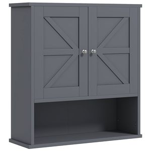 Armadietto da Bagno Grigio Stile Fattoria, Montato a Parete, con Ante Scorrevoli e Ripiano Regolabile in MDF, Ideale per Lavanderia - Product Image 1