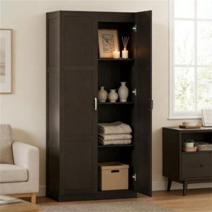 Gabinete de Almacenamiento Alto para Cocina, Estilo Rústico, Color Marrón Oscuro - Product Image 1