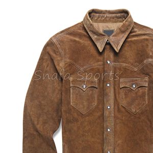 Nuevas Camisas de Cuero Genuino para Hombre, Moda Premium, Venta al Por Mayor, Camisa de Cuero de Gamuza Auténtica, Diseño Transpirable Personalizable - Product Image 4