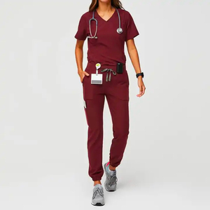 Ensembles de tenues médicales pour femmes, col en V, pantalon de jogging tricoté, tissu extensible en Spandex/Coton peigné, uniformes à usage médical - Product Image 6