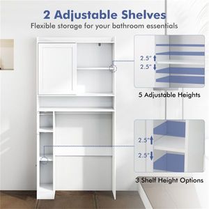Mobiletto Moderno Bianco da Bagno Sopra WC 82,5x25x170 cm in MDF con 1 Ripiano Superiore + 2 Armadietti Chiusi + Porta Carta Igienica - Product Image 5