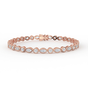 Elegante pulsera de diamantes redondos y marquise, oro de 14K y 18K, patrón alternado, engaste de puntas, joyería fina, regalo de boda para mujer - Product Image 2