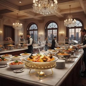 High on Demand Chafing Dish Gold Plated Stainless Steel Chafing Dish Catering <b>Buffet</b> for Wedding Celebration Food <b>Warmer</b> Steel - Product Image 4