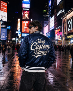 Chaqueta Bomber Azul de Lona con Nombre Bordado Personalizado para Hombre, Estilo Preppy, Resistente al Viento, con Logotipo Frontal, Ropa de Invierno - Product Image 5