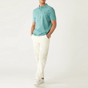 Polo de Manga Corta Azul Claro para Hombre con Bordado Personalizado y Estampado de Sandía, Estilo Casual de Punto - Product Image 6