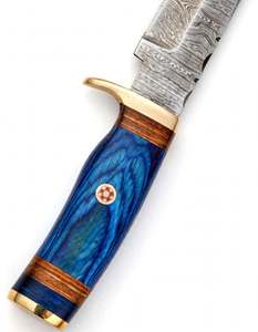 Herramienta utilitaria de acero de Damasco hecha a mano con mango de madera azul vibrante, pomo de latón y exhibición de mosaico de pines - Product Image 5