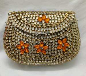 Bolsos y carteras elegantes con adornos Kundan para bodas, fiestas y ocasiones festivas, bolso de mano metálico. - Product Image 2