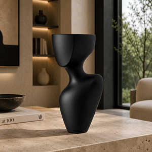 ABSTRACT SCULPTURAL <b>VASE</b> Modern <b>Black</b> Resin Sculpture Irregular Shape Artistic Table Decor for Living Room Minimalist Design - Product Image 1