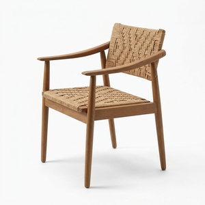 Sillón KAG Iris CHA02, Madera de Teca Moderna, Ratán Sintético, Silla de Comedor para Sala de Estar, Asiento Cómodo, Muebles para el Hogar - Product Image 1