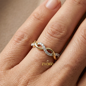 Infinity <b>Wave</b> 10K GOLD Lab Grown Diamond <b>Ring</b> Women Elegant Twisted Band Wedding Jewelry - Product Image 1