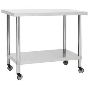 Mesa de trabajo de cocina de acero inoxidable con ruedas 39,4 \ "x17.7 \" x33.5 \ "para restaurantes - Product Image 1