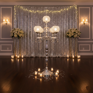 Candelabros centros de mesa plata boda decoración candelabro Metal portavelas centro de mesa hecho a mano cuentas de cristal y cuencos - Product Image 2