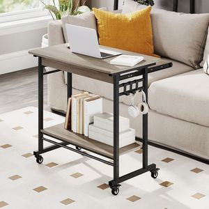 โต๊ะวางแล็ปท็อปแบบมีล้อพร้อมถาดคีย์บอร์ดแบบดึงออกได้และตะขอ โต๊ะคอมพิวเตอร์ - Product Image 1