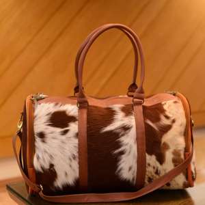 Sac de voyage en cuir de vachette vintage premium avec poils, grande capacité, sac de week-end en cuir véritable, sac de sport avec poils LHDB-0182 - Product Image 2