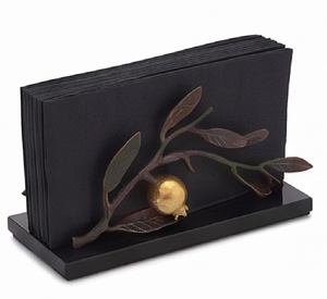 Porta Servilletas de Metal con Diseño de Hojas Negras y Doradas y Granada para Decoración de Mesa de Cocina y Accesorios Elegantes - Product Image 1