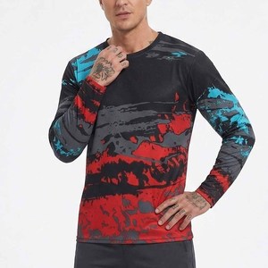 Camiseta de Manga Larga Estampada para Hombre 2025, para Motociclismo y Ciclismo de Montaña, de Secado Rápido y Transpirable, Cuello en V, 100% Poliéster - Product Image 1