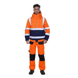 Traje de Trabajo de Poliéster de Alta Visibilidad Naranja de Bilal Enterprises, Chaqueta con Capucha con Franjas Reflectantes y Protección Contra Pinchazos para Seguridad - Product Image 2