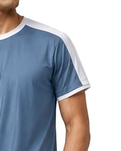 เสื้อยืดกีฬาผู้ชายสีฟ้าขาวแบบกำหนดเองจากผู้ผลิต ระบายอากาศได้ดี แห้งเร็ว เหมาะสำหรับออกกำลังกาย วิ่ง และฝึกซ้อม ผลิตจากโพลีเอสเตอร์ - Product Image 4