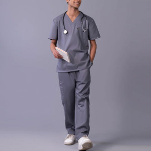 Conjunto de Uniforme Médico Gris Personalizado para Hombre, Algodón y Poliéster, Incluye Pantalones - Product Image 2