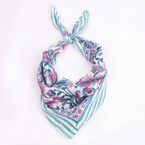 Accesorio para el Cabello Ecológico Unisex, Pañuelo Cuadrado de Algodón Floral, Estampado a Bloques, Bandana Informal de Verano, Transpirable - Product Image 1