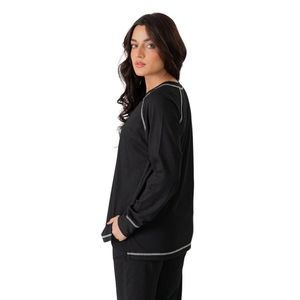 Ensemble de survêtement noir deux pièces pour femme, haut à manches longues et pantalon de jogging assorti avec détails de passepoil blanc, vêtements de sport décontractés, fabricant sur mesure - Product Image 6