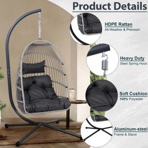 Indoor & Outdoor <b>Egg</b> <b>Chair</b> <b>Stand</b> Rattan <b>Swing</b> <b>Chair</b> for Patio Wicker Hanging Basket <b>Chair</b> Frame for Bedroom Living Room Balcony - Product Image 3
