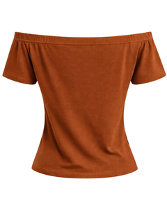 Camiseta de Mujer Color Naranja Quemado, Hombros Descubiertos, Manga Corta, Corte Ajustado, Informal, Verano, Algodón Suave, Fabricante OEM Personalizado - Product Image 4