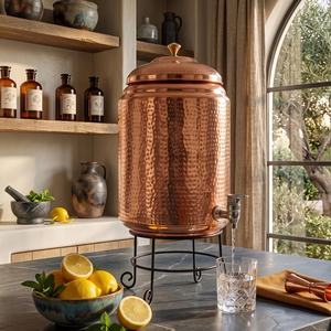 Handcrafted Hammered Pure Copper <b>Water</b> Dispenser Set with Stand Tap Bottle & Glasses Ayurvedic Copper Matka for Hydration - Product Image 6