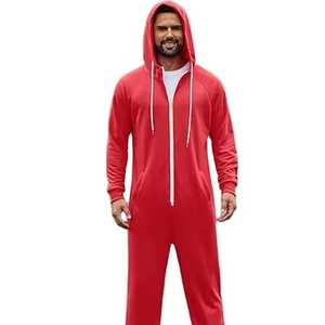 Conjunto Deportivo Rojo con Capucha para Hombre, Pantalones Deportivos Casuales de Manga Larga con Bolsillos Laterales, Ropa de Otoño Transpirable de Color Sólido con Cierre de Cremallera - Product Image 3