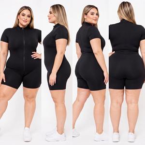 Body de fitness de talla grande con cremallera completa y manga corta, de poliéster y elastano, para gimnasio, tipo mono. - Product Image 6