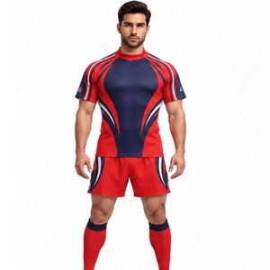 Maillot et short de football pour hommes, rouge et bleu marine, uniforme d'équipe sportive, kit d'entraînement - Product Image 2