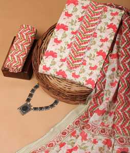 Ensemble traditionnel indien en coton avec imprimé artisanal, tissu Salwar Kameez en coton Mulmul, dupatta, style dessiné à la main, matière pour costume - Product Image 3