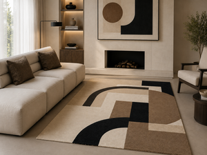 Tapis en laine tufté à la main sur mesure OEM, style Bauhaus du milieu du siècle, camel et noir, pour salon, fabriqué en Inde - Product Image 1