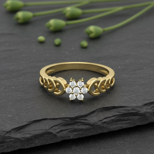Bague Fleurie en Or 10 carats Faite à la Main, Design Personnalisé, Diamant VVS1 Cultivé en Laboratoire, Bande Délicate pour Femme, Bijoux Fins, Nouveauté - Product Image 5
