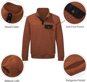 เสื้อสเวตเชิ้ตผู้ชายสีเทาแบบมีซิป คอตั้ง มีกระเป๋าหน้าอก ทรงปกติ สวมใส่สบาย เหมาะสำหรับฤดูหนาว - Product Image 3