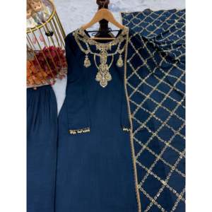 Conjunto Dupatta hermoso y parte inferior superior de fiesta de diseñador para mujer - Product Image 3