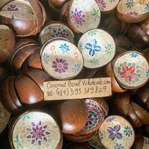 Venta al por mayor de cuencos artesanales de concha de coco con nácar, arte mosaico vietnamita, con motivos de tortuga y floral, aptos para alimentos. Tienda proveedora. - Product Image 2