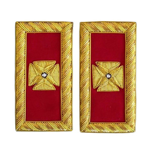 Custom Masonic Shoulder Boards <b>Red</b> Velvet Gold Bullion Hand Embroidered <b>Cross</b> Epaulettes Ceremonial Regalia 3D Unisex - Product Image 1