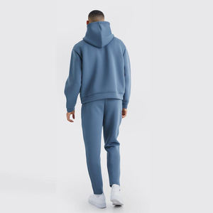 Men's Slate Blue Fleece Tracksuit Two Piece Set Oversized Pullover <b>Hoodie</b> And Sweatpants Casual <b>Plain</b> Sportswear Activewear - Product Image 6