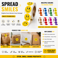 Benutzerdefinierte Smiley-Aufkleberrolle Selbstklebende Etiketten Bunte Gesichtsaufkleber für Verpackung, Geschenkverpackung, Büro, Schule und Produkte