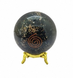 Sphère de cristal d'orgone en tourmaline noire de qualité supérieure, sculptée pour la méditation et la thérapie Feng Shui, avec support métallique, en promotion - Product Image 6