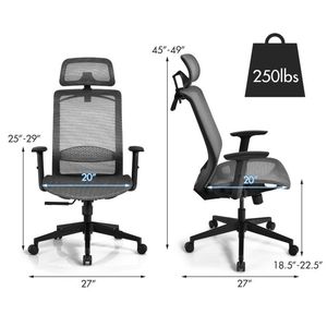 Chaise de bureau ergonomique à dossier haut inclinable, réglable en hauteur de 18 à 22,5 pouces, design en maille avec support pour une utilisation au bureau - Product Image 4