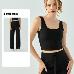 Conjunto Deportivo Rosa para Mujer, Sin Mangas, Cuello Cuadrado, Corte Holgado, con Bolsillos Laterales, Cierre con Cordón, Estilo Veraniego - Product Image 2
